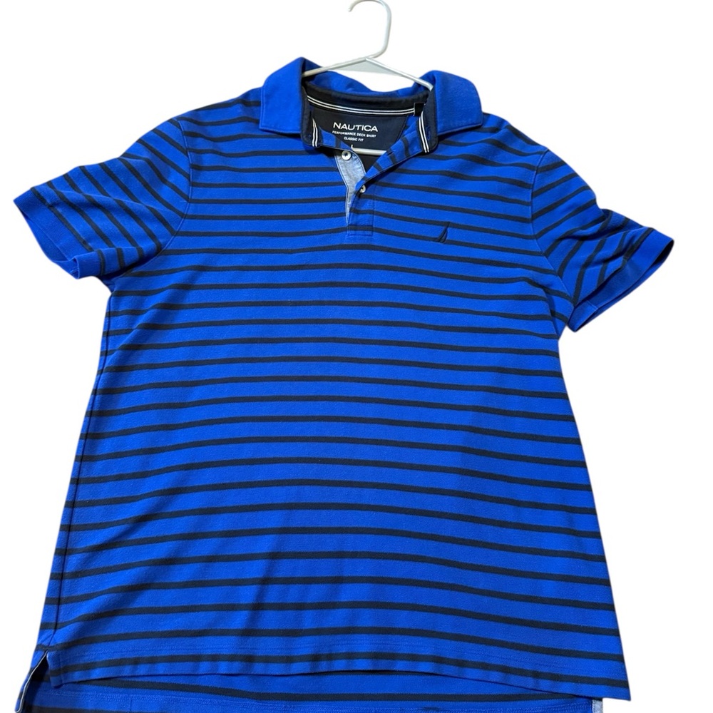 Nautica Royal Blue and Black Striped Polo size Large
